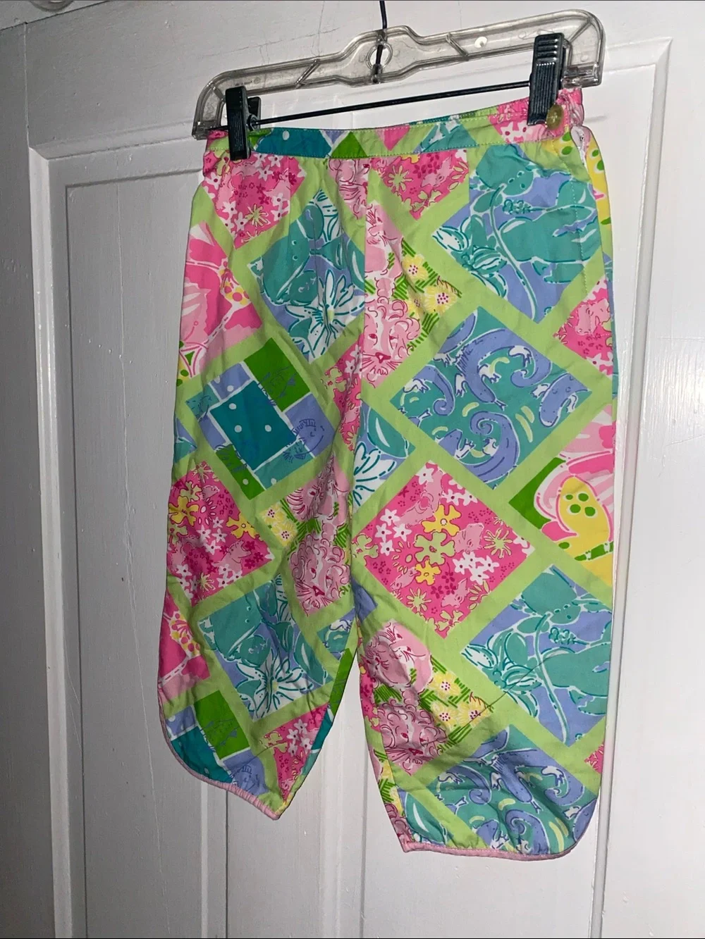Lilly Pulitzer Girls Cropped Pants Floral/Fish Squares Sz 6